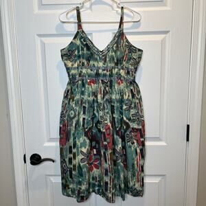 Lola P. Beaded V-Neck Sleeveless Floral Summer Dress Small 100% Cotton India